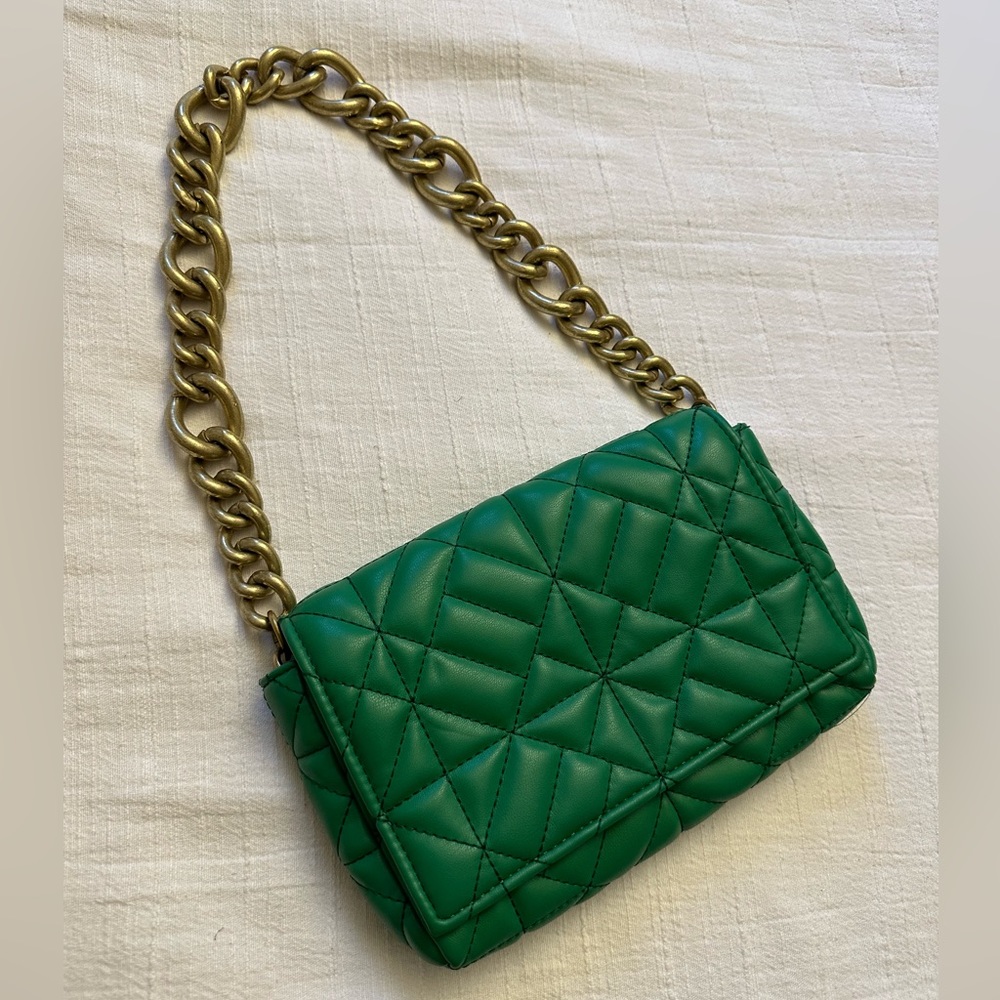 ZARA QUILTED SHOULDER BAG WITH CHAIN GREEN